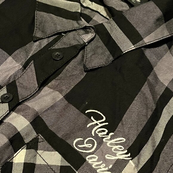 NEW Genuine Harley Davidson Women's Black & White Plaid Woven Shirt Size M - Picture 3 of 6